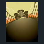 Retro Vintage-auto | Art Deco Poster<br><div class="desc">Dit retro-themed ontwerp kenmerkt een oude auto die langs een brug met een kunstdecostijl rijdt. #car #transport #poster # #retro #artdeco #bridge #transport #cool #populy #trendy</div>