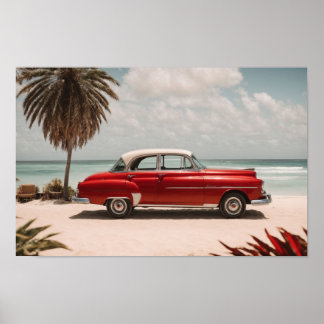 Retro Vintage Auto op het strand Kunst Poster