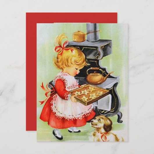 Retro vintage bakkende kind Kerstkaart (Voorkant / Achterkant)