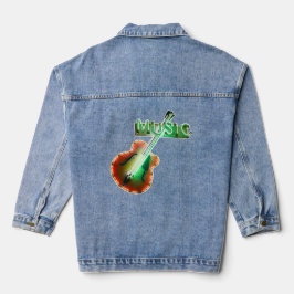 Retro Vintage Basgitaar Muzieknu Neonreclame in Gr Denim Jacket