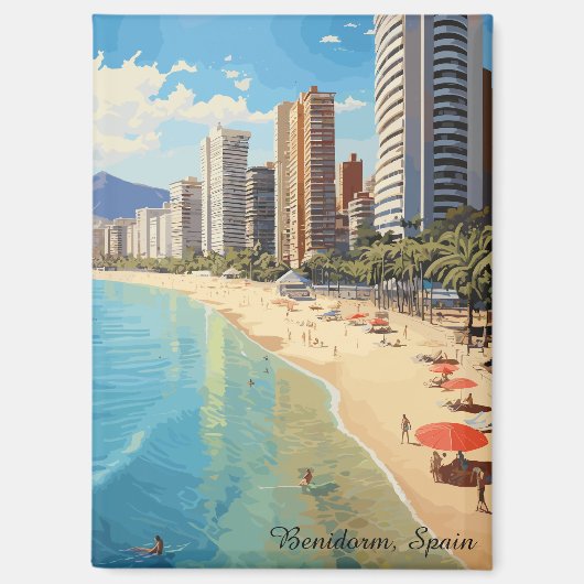 Retro Vintage Benidorm Spanje Reizen Middellandse Magneet (Voorkant)
