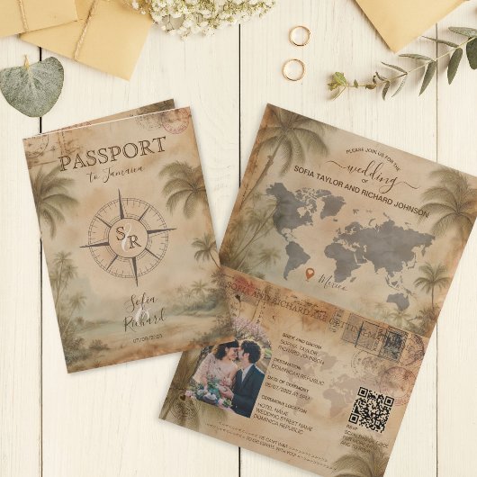 Retro Vintage Bestemming Huwelijk Paspoort QR Code