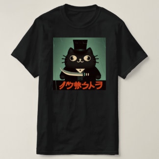 Retro Vintage Black Cat with Suit and Knife Japan T-shirt