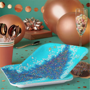 Retro vintage blauw de partijbord van de Kerstboom Papieren Bordje