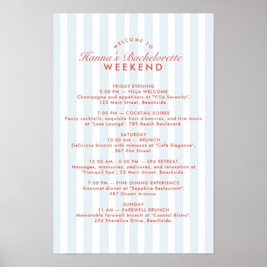 Retro Vintage Blauwe Bachelorette Weekend Itinerar Poster (Voorkant)