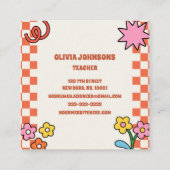 Retro Vintage Bloemen Pencil School Leraar Vierkante Visitekaartje (Achterkant)