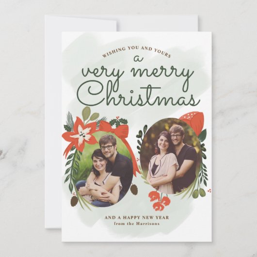 Retro Vintage Bloemige Kerst Foto Kaart (Voorkant)