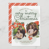 Retro Vintage Bloemige Kerst Foto Kaart (Voorkant / Achterkant)