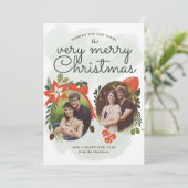 Retro Vintage Bloemige Kerst Foto Kaart (Staand voorkant)