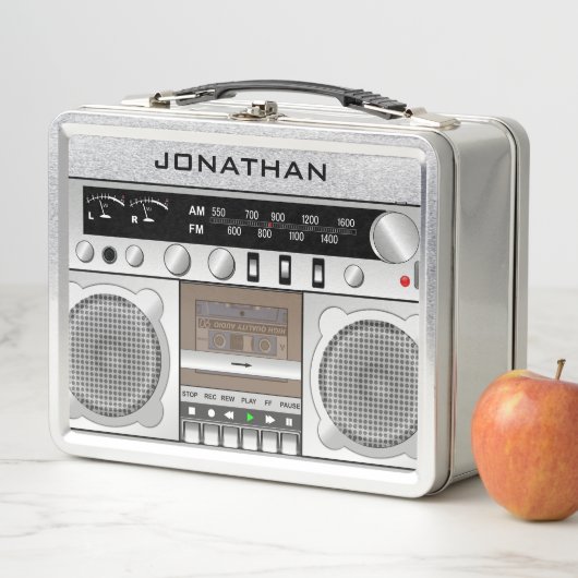 Retro Vintage Boombox Lunchbox met Naam (In situ)