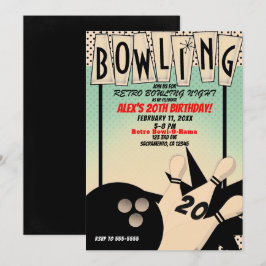 Retro Vintage Bowling Bal Nacht Verjaardagsfeestje Kaart
