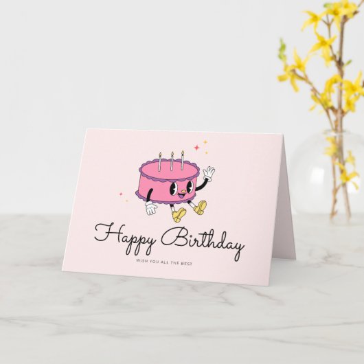 Retro Vintage Cake Birthday Card Kaart (Gele Bloem)