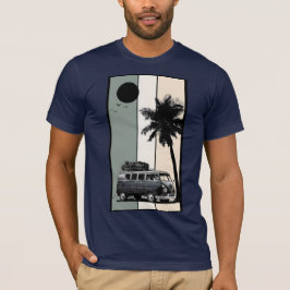 Retro Vintage Camper Bus Palmbomen Strand Zonsonde T-shirt