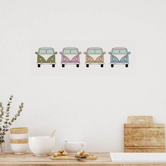 Retro Vintage Camper Vans Bussen Poster (Keuken)
