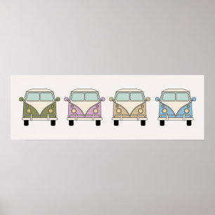 Retro Vintage Camper Vans Bussen Poster