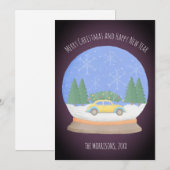 Retro Vintage Car Kerstboom in Snow Wereldbol Feestdagenkaart (Voorkant / Achterkant)