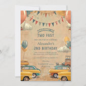 Retro Vintage Car Two Fast Birthday Kaart (Voorkant)