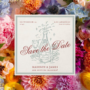 Retro Vintage Champagne Paars Huwelijk Save The Date