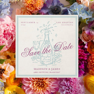 Retro Vintage Champagne Paarse Bruiloft Save The Date