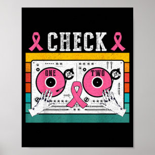 Retro Vintage Check Eén Twee Borstkanker Poster