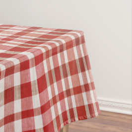 Retro Vintage Cherry Red Textured Plaid  Tafelkleed