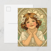 retro vintage child with flowers aankondigingskaart (Voorkant / Achterkant)