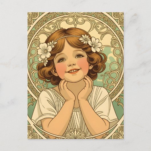 retro vintage child with flowers aankondigingskaart (Voorkant)