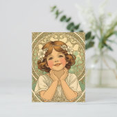 retro vintage child with flowers aankondigingskaart (Staand voorkant)
