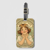 retro vintage child with flowers bagagelabel (Voorkant (verticaal))