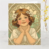 retro vintage child with flowers kaart (Gele Bloem)