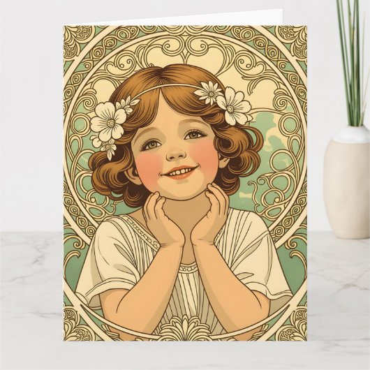retro vintage child with flowers kaart (Voorkant)