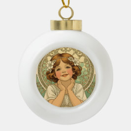 retro vintage child with flowers keramische bal ornament