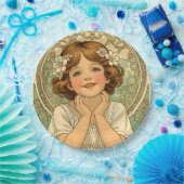 retro vintage child with flowers papieren bordje (Feest)