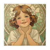 retro vintage child with flowers tegeltje (Voorkant)