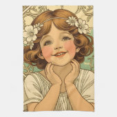 retro vintage child with flowers theedoek (Verticaal)