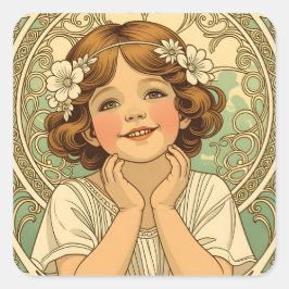 retro vintage child with flowers vierkante sticker