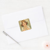 retro vintage child with flowers vierkante sticker (Envelop)