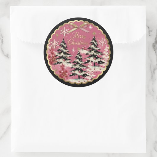 Retro Vintage Christmas: 1950's Pink Xmas Ronde Sticker (Tas)