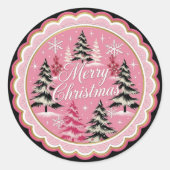 Retro Vintage Christmas: 1950's Pink Xmas Ronde Sticker (Voorkant)