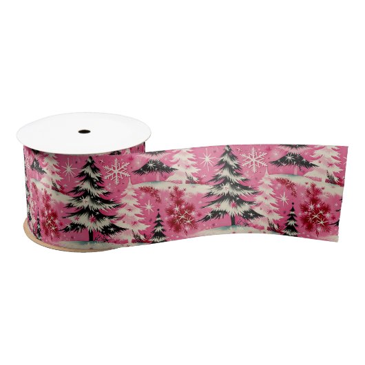 Retro Vintage Christmas: 1950's Pink Xmas Satijnen Lint (Spoel)
