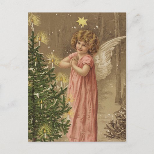 Retro Vintage Christmas Angel Kerstboom Briefkaart (Voorkant)