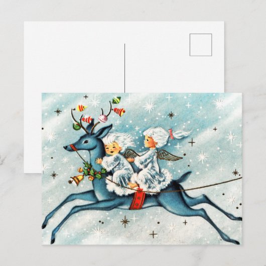 retro vintage Christmas Angels Vakantie Briefkaart (Voorkant / Achterkant)