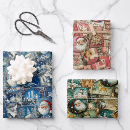 Retro Vintage Christmas Collage Trio Inpakpapier Vel