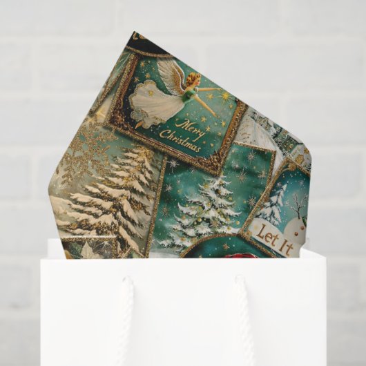 Retro Vintage Christmas: Green Collage Tissuepapier (Cadeauzakje)