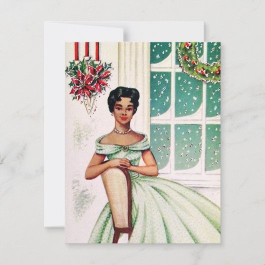 Retro Vintage Christmas lady voeg berichtkaart toe Feestdagenkaart (Voorkant)