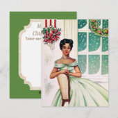 Retro Vintage Christmas lady voeg berichtkaart toe Feestdagenkaart (Voorkant / Achterkant)
