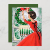 Retro Vintage Christmas lady voeg berichtkaart toe Feestdagenkaart (Voorkant / Achterkant)