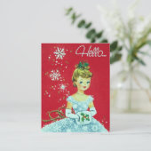 Retro Vintage Christmas lady voeg berichtkaart toe Feestdagenkaart (Staand voorkant)