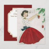 Retro Vintage Christmas lady voeg berichtkaart toe Feestdagenkaart (Voorkant / Achterkant)