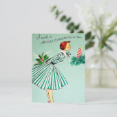 Retro Vintage Christmas lady voeg berichtkaart toe Feestdagenkaart (Staand voorkant)